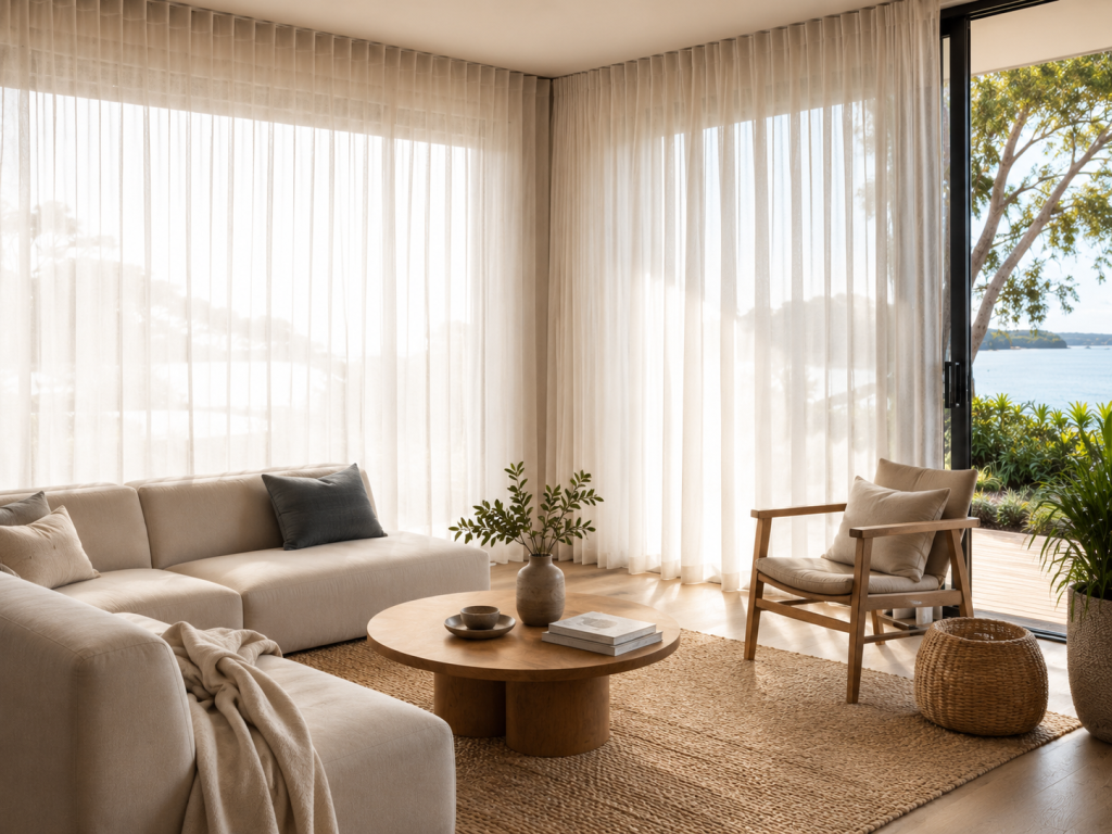 sheer curtains Mornington Peninsula coastal home